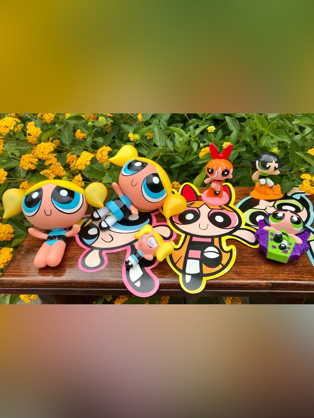 90s CARTOON NETWORK Powerpuff Girls Bubbles Dolls Kids Meal Toys Card Decoration